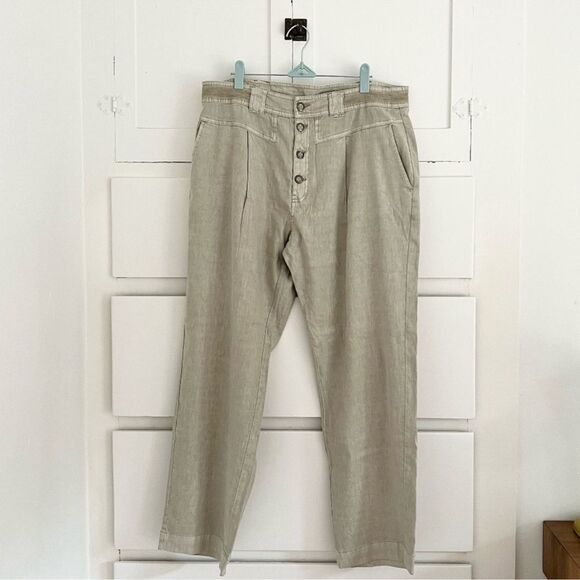Sundance Quinn Bohemian Linen Blend Slouchy Pants Button Fly Size 12 Petite - Picture 2 of 10